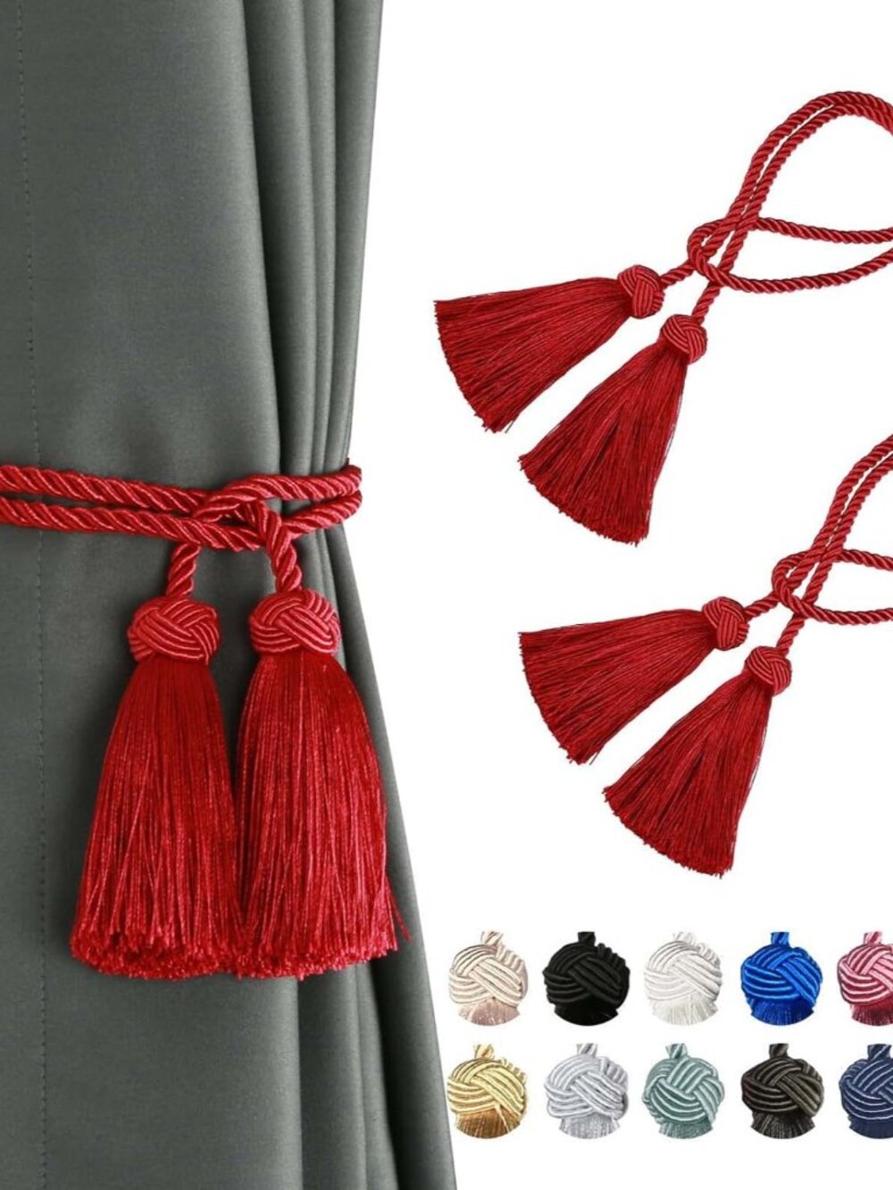 2 Pack Handmade Rope Tassel Curtain Tiebacks